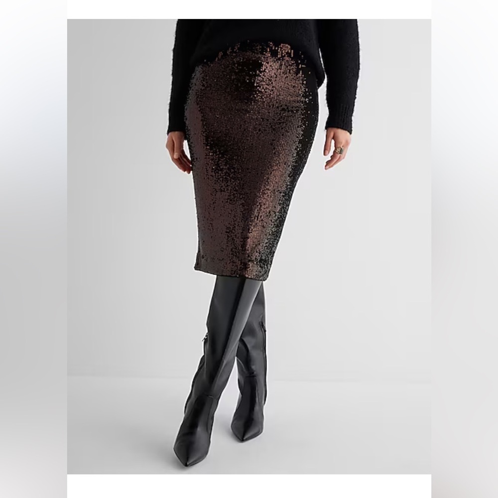 High Waisted Sequin Midi Pencil Skirt express womens NEW